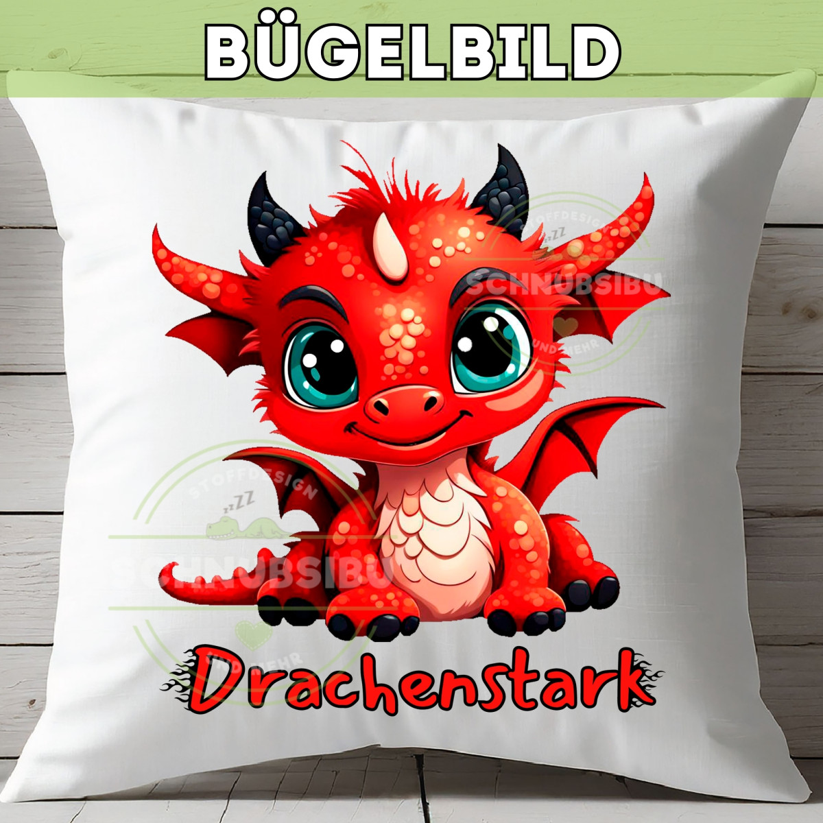 Bügelbild Drachenstark rot